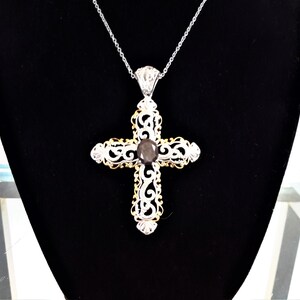 Topaz Cross Necklace Sterling Silver & Gold Vermeil / Sterling Silver Cross Pendant / Women&#39;s Gift / Spiritual Gifts / Vintagesouthwest