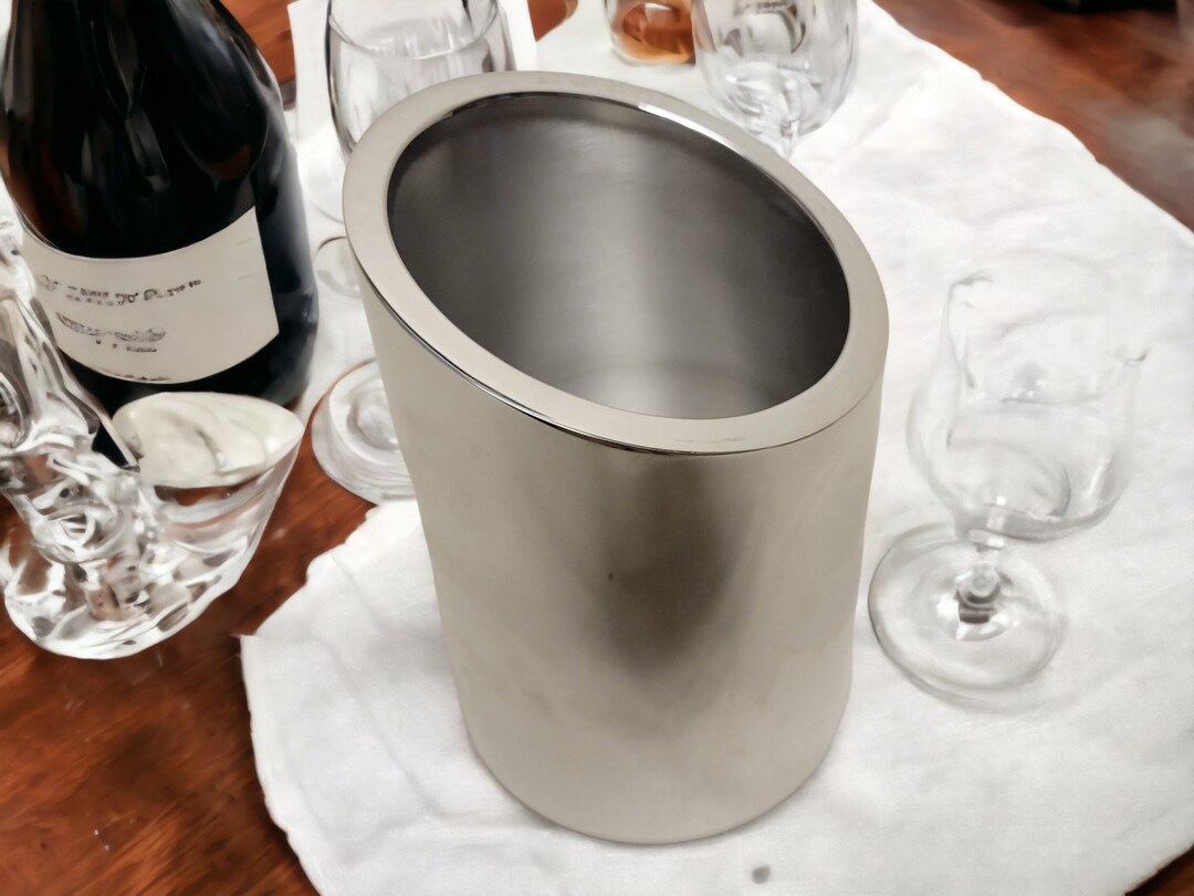 Nambe Barware Wine Chiller & Original Box Vintage 7 Shiny Metal Tilt