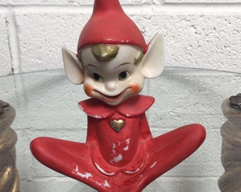 Pixie Elf Figurine ~ Mid Century Thames Pixie In Red Suit ~ Christmas Pixie Decor ~ Collectible Kitschy Pixie ~ 5" Tall ~ Vintagesouthwest