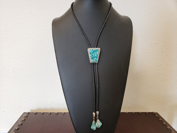 Turquoise Bolo Tie / Inlaid Turquoise Chunky Chip