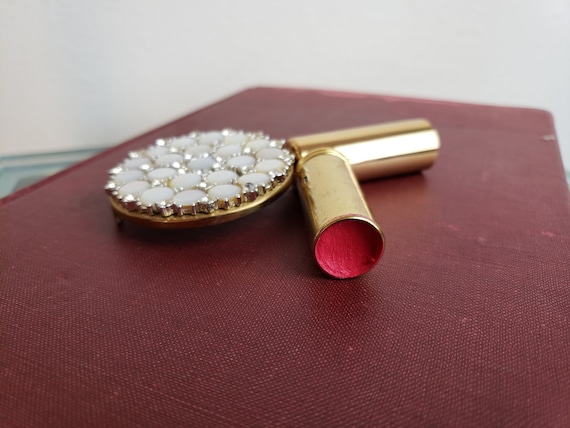 MOP & Rhinestone Lipstick Case / Mirrored Lipstic… - image 5