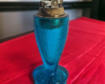 Blue Glass Table Lighter ~ Vintage 5 1/2" Blue Textured Glass Lighter ~ Lighter Made in Japan ~ Vintage Tobacciana ~ VintageSouthwest