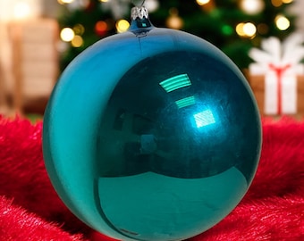 Jumbo Blown Glass 7&quot; Christmas Ornament ~ Vintage Glass German Ornament ~ Turquoise Reflective Glass Ball ~ VintageSouthwest #3