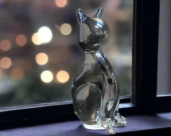 Murano Glass Cat Figurine ~ Made in Italy ~ Vintage 5" Smoky Blown Glass Sitting Cat ~ Cat Lover Gifts ~ VintageSouthwest