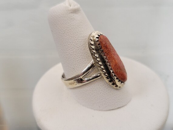 Sterling Silver Coral Statement Ring: Native Amer… - image 3