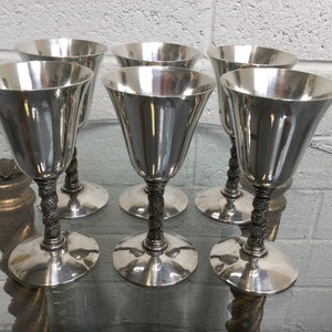 Silver Plated Roma Spain Liqueur Goblets Set of 6  ~ 4oz Vintage Barware ~ Twisted Grapevine Pattern Stems ~ Made in Spain ~VintageSouthwest