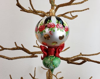 MacKenzie Childs Christmas Ornament 4 Available / Truffle Rose Drop /  6 1/2" Tall / Double Drop / Hand Made In Poland /Vintagesouthwest