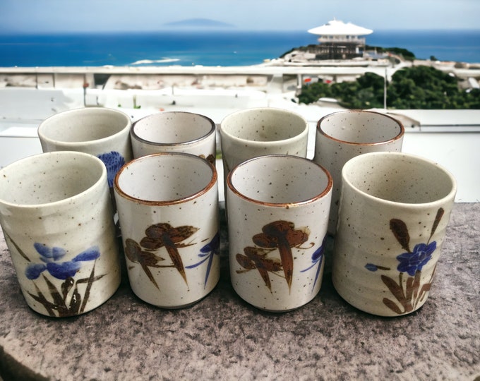 Japanese Barware Sake Cups Set of 6 ~ Vintage Asian Ceramic Cups ~ Traditional Japanese Sake Cups Painted Floral Design ~ VintageSouthwest