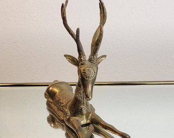 Brass Reindeer Sculpture / Christmas Reindeer Figurine / Solid Brass Santa's Reindeer Statue / Vintage Brass Decor / VintageSouthwest