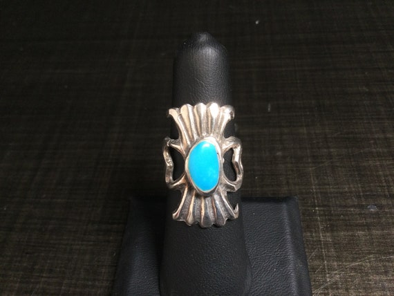 Turquoise Ring Cast Sterling Silver Size 6 1/2 ~ … - image 4