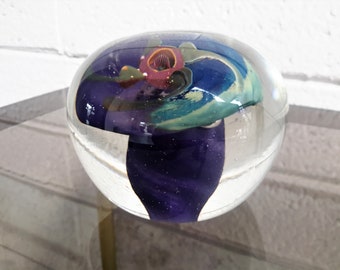 Art Glass Paperweight Purple Mushroom Encased Mystic Eye Artist Signed BD / Office Desk Decor / Paperweight Gifts / Vintagesouthwest