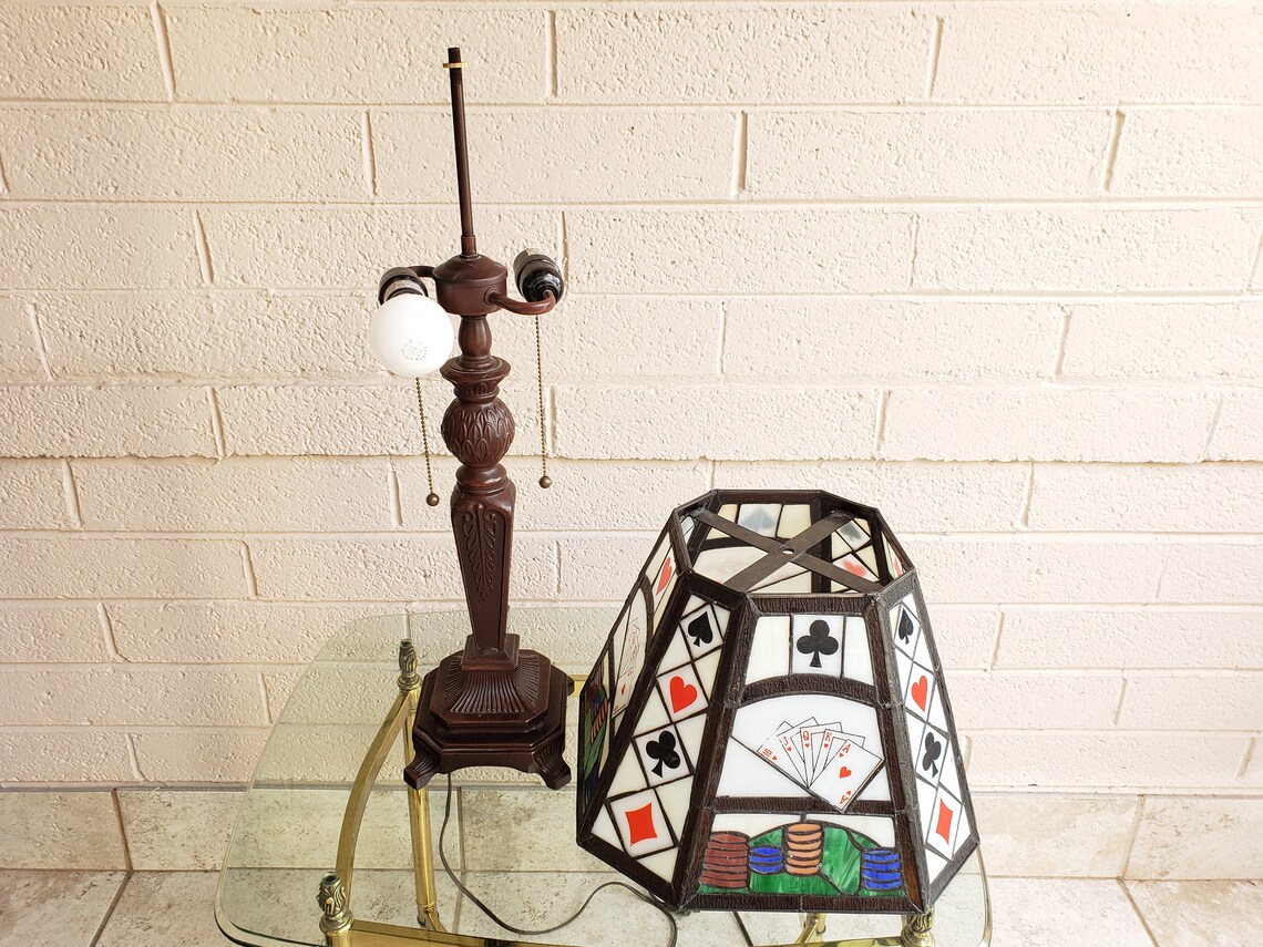 Stained Glass Poker Lamp / Royal Flush Playing Cards Gambling Etsy