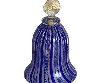 Bucella Cristalli Murano Glass Bell ~ Mid Century Blue Striped Gold Flecked Artist Signed ~ Murano Italian Art Glass ~ VintageSouthwest DMT