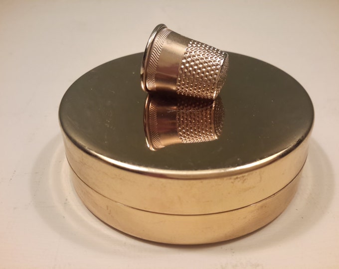 NAPIER GOLD TONE Sewing Kit Box Round Thimble Storage Craft Etsy