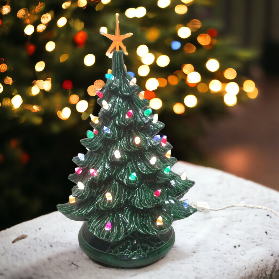 Green Ceramic Lighted Christmas Tree Vintage 1970s 19 Christmas Tree W