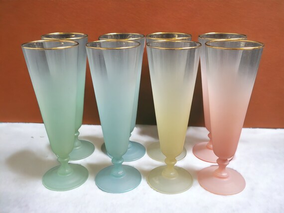 Vintage Barware Cocktail Set Pitcher and 4 Glasses Frosted and Silver Rim