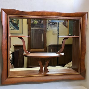 MCM Wood Shadow Box Mirror ~ Mid Century Modern 27 1/2&quot; x 33 1/2&quot; Hanging Wall Mirror Shelving ~ Mirror Display Shelves ~ VintageSouthwest