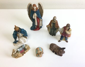 Ceramic Christmas Nativity Figurines Set 8 Pc ~ Angel Shepherd 2 Wise Men Cow Camel Jesus Crib ~ Creche Replacements ~ VintageSouthwest