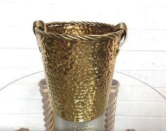 Hammered Brass Trash Receptacle ~ Roped Rim Hollywood Regency Bucket ~ Indoor Garden Decor ~ Brass Home Decor ~ Vintagesouthwest