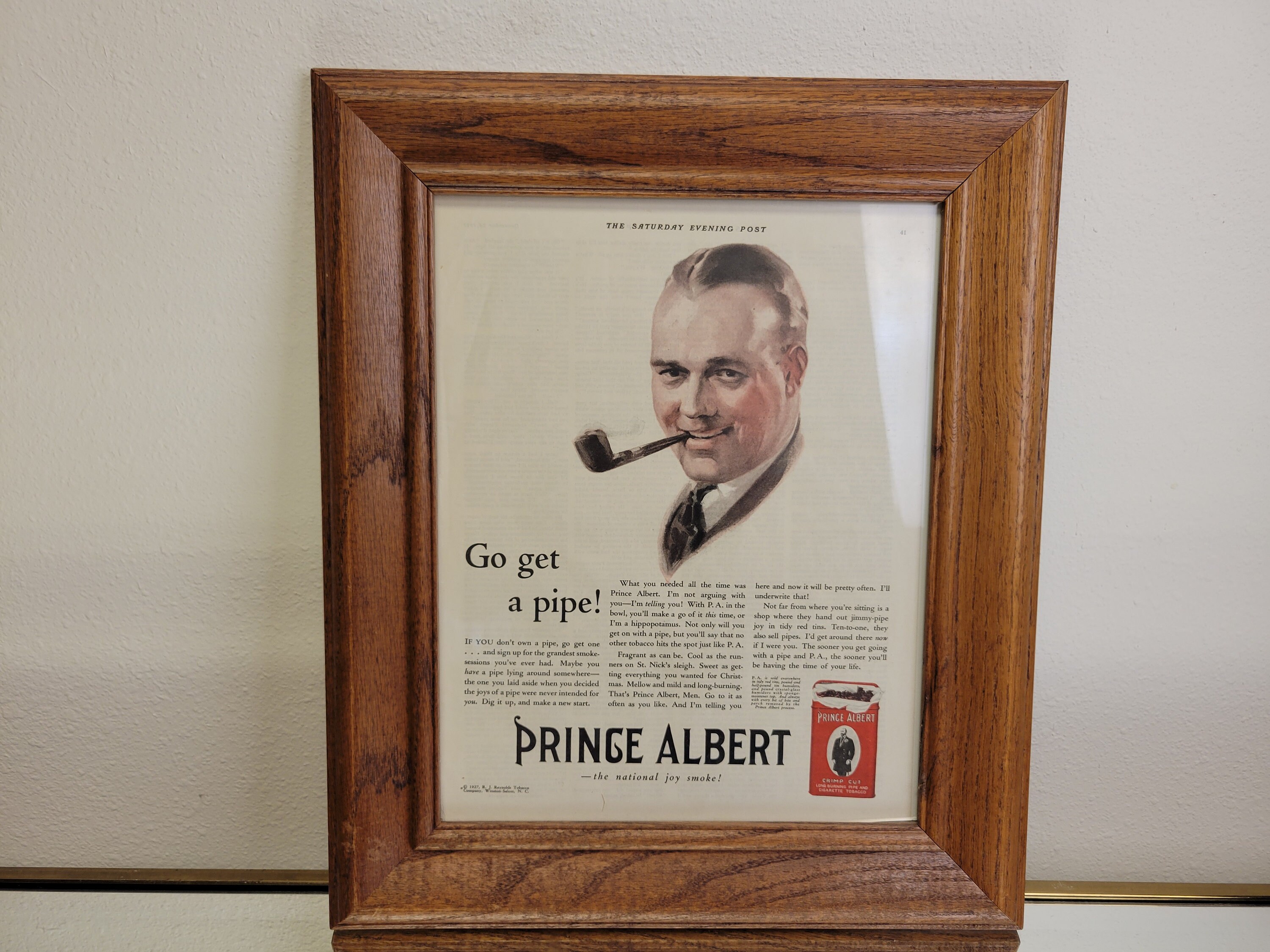 go get it tobacco 1927 Prince Albert Tobacco Advertisement Framed / Saturday Evening Post  December 1927 / Vtg Tobacciana / Go Get a Pipe / Vintagesouthwest