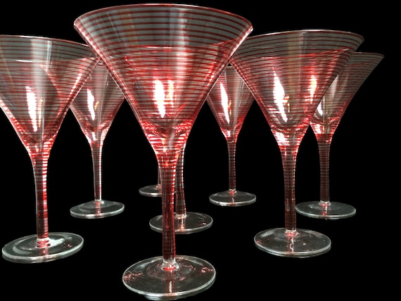 Krosno Barware 8 Martini Glasses Set of 8 Red Striped -  Norway