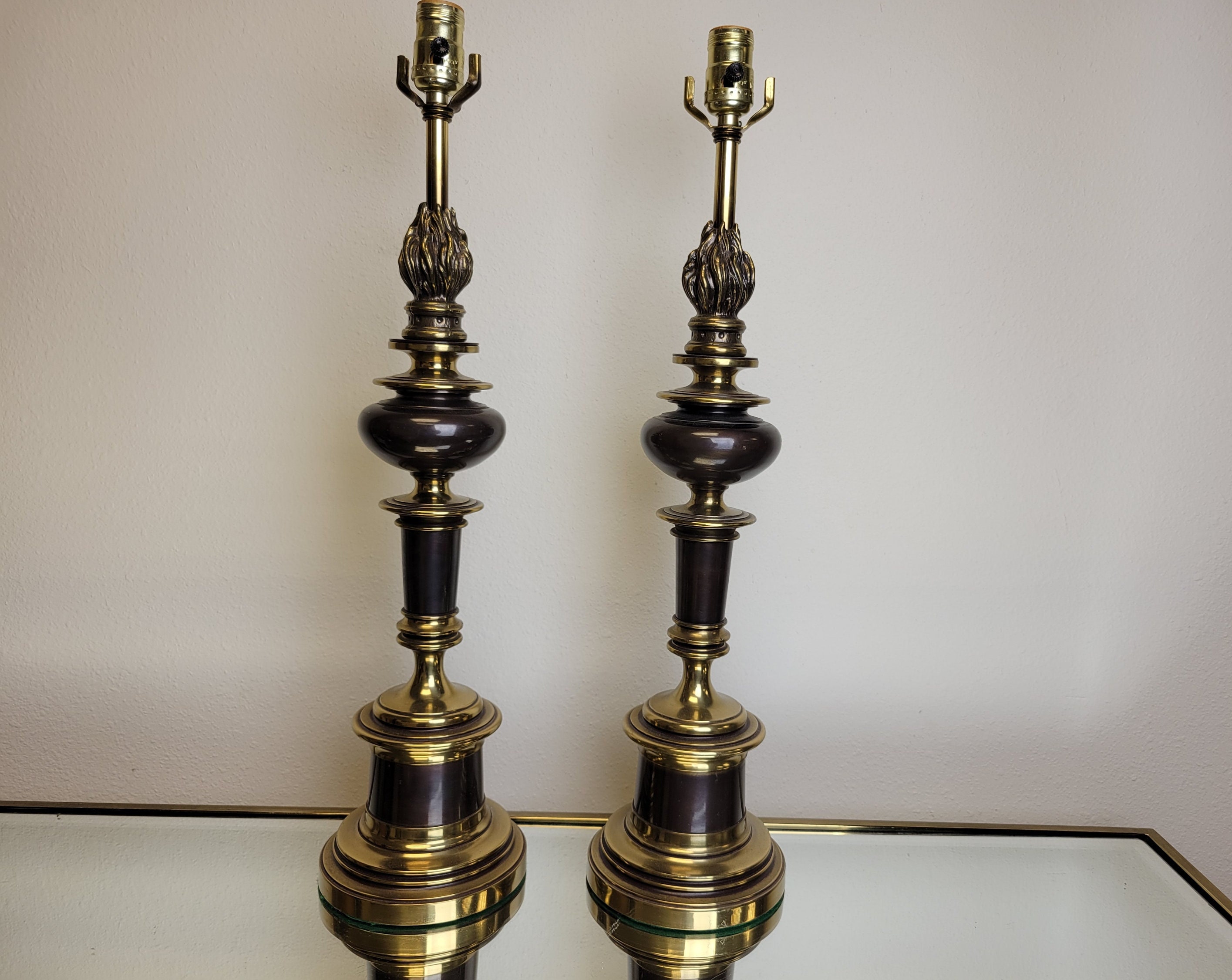 Mid Century Stiffel Table Lamp Pair Solid Brass Lamps 1960s