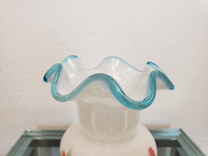 Fenton Glass Teleflora Swirl Art Glass Vase Aqua Crest Rim & - Etsy