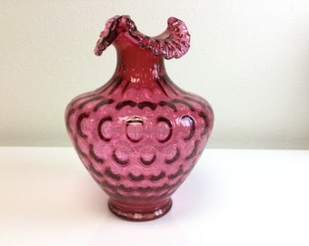 Fenton 12" Cranberry Coin Dot Vase ~ Vintage Ruffled Rim Glass Vase ~ Retired Fenton Art Glass Piece ~ Vintage Home Decor ~ VintageSouthwest