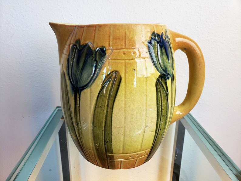 Antique Roseville Pottery Tulip Pitcher / Utility Ware Yellow Etsy