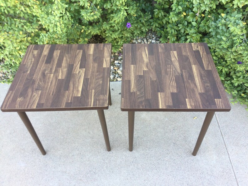 1970s Butcher Block Veneer Side Table Pair Vintage 16 Etsy