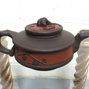Chinese Yixing Zisha Clay Teapot and Cover ~ Floral Nature Design ~ Stamped on Bottom ~ VintageSouthwest