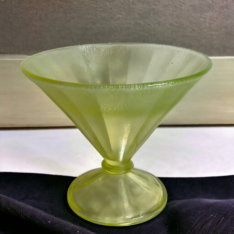 Fenton Barware Vaseline Glass Footed Sherbet Glass 1930s Fenton Yellow Topaz Uranium Glass Desert Cup 4 1/2 Glowing Depression Glass image 3