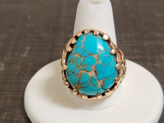 Beautiful Vintage Zuni/ Navajo Native American Jewelry jewelry 14k Gold Turquoise Ring Beautiful Vintage Zuni/ Navajo Native American Jewelry jewelry 14k Gold Turquoise Ring