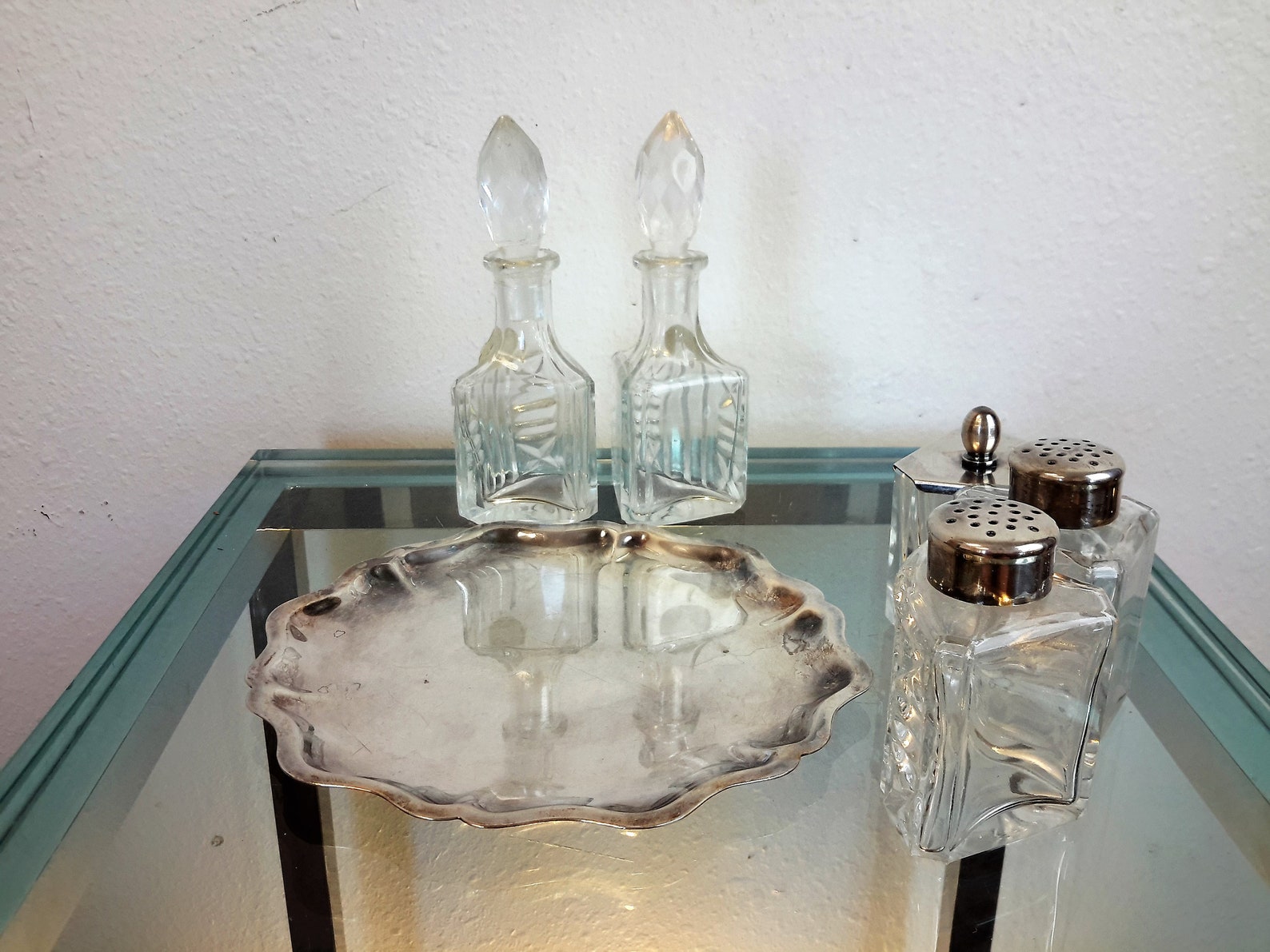 Italian Lead Crystal Cruet Set & Tray / 5 Piece Set / Lead Etsy