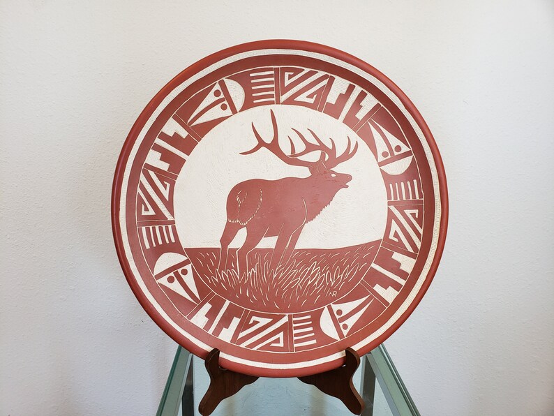 Large Native American Art Pottery Elk Platter Plate / Nature Etsy