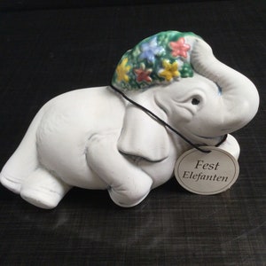 Swedish Jie Keramik Festive Elephant Figurine ~ Design Staffan Johnson ~ Jie Gantofta Sweden Elephant Fetish Gifts ~ Vintagesouthwest