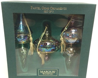 Waterford Marquis Ornaments Pastel Gems Set of 3 & Box ~ 4 1/2"-7" Blown Glass Christmas Tree Decorations ~ Plz Rd Desc ~ VintageSouthwest