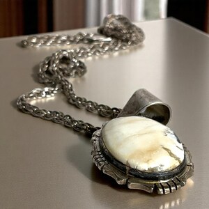 White Buffalo Turquoise Sterling Chain & Pendant ~ Vintage Navajo Jewelry Signed Andrew Thomas ~ Southwest Native Am Tribal Pendant 8662