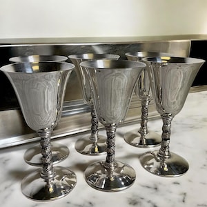 Silver Plated Wine Goblets Set of 6 ~ Vintage EPB 5 1/2&quot; 5oz Grapevine Stem Wine Goblets ~ Made in Spain ~ Wedding Parties ~VintageSouthwest