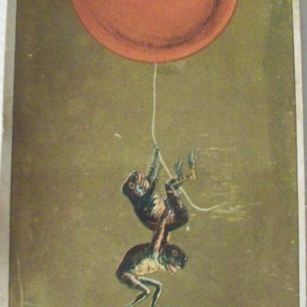 Vintage Advertising Card Frogs Holding Onto Balloon Hanoverian Family Nine In Number Band 1800's
