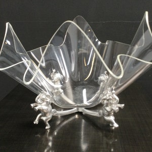 Arthur Court Aluminum Elephants Stand & 14&quot; Acrylic Handkerchief Ruffle Bowl 2 Pc ~ Vintage 1986 Arthur Court Designs ~ VintageSouthwest MT
