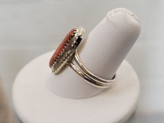 Sterling Silver Coral Statement Ring: Native Amer… - image 4