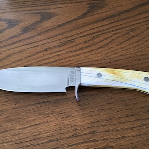 R Polk Custom Hunting Knife With Sheath / Antler Bone Handle Knife 139 / Drop Point Hunter Knife / Rusty Polk / Mens Gifts /Vintagesouthwest