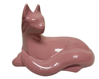 Haeger Pink Ceramic Cat Figurine #310 ~ 9 1/2" Tall x 14" Wide Vintage Reclining Feline Sculpture ~ American Made Pottery ~ VintageSouthwest