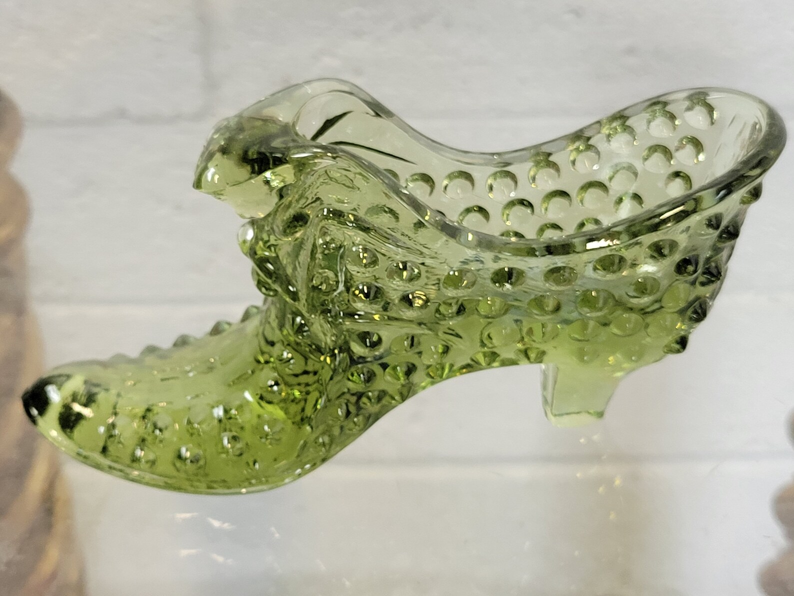 Fenton Art Glass Hobnail Shoe Cat Head Design Emerald Etsy