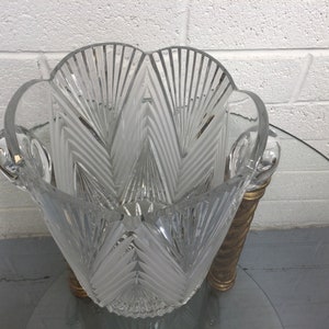 Hollywood Regency Cut Crystal Ice Bucket / Champagne Chiller Bucket Clear & Frosted Glass Bucket Art Deco Barware VintageSouthwest image 2