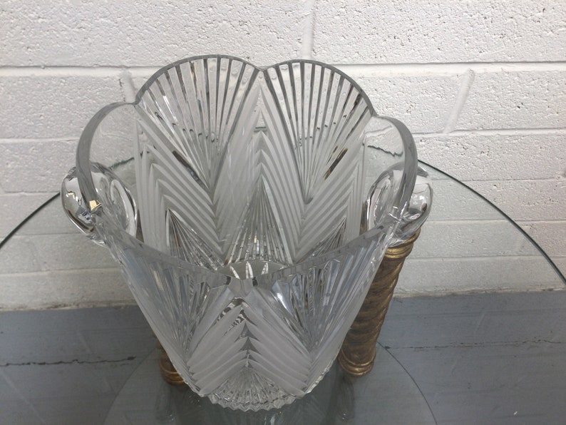 Hollywood Regency Cut Crystal Ice Bucket / Champagne Chiller Bucket Clear & Frosted Glass Bucket Art Deco Barware VintageSouthwest image 2