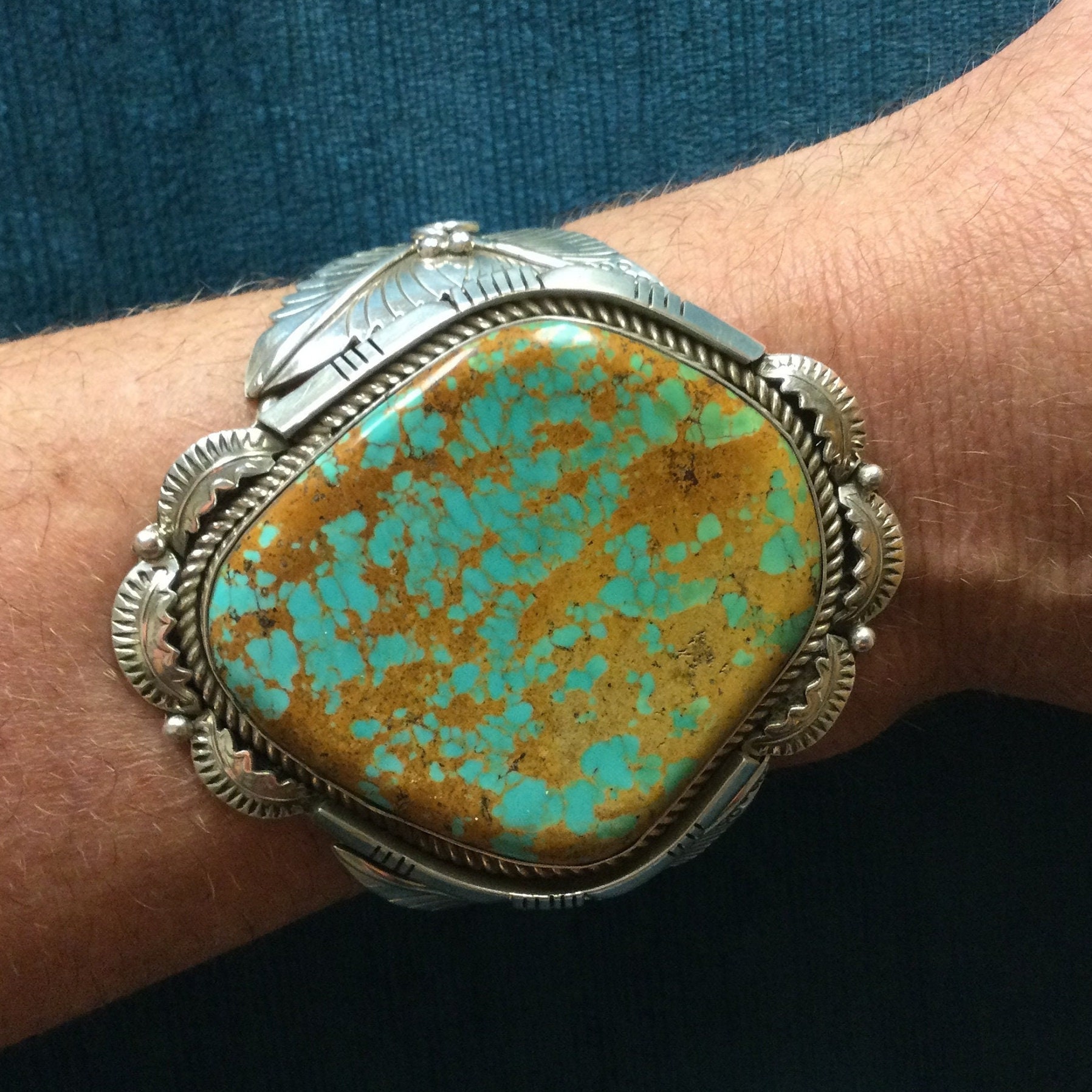 Enormous Joe Tso Native American Navajo 8 Turquoise Sterling Silver Bracelet Enormous Joe Tso Native American Navajo 8 Turquoise Sterling Silver Bracelet