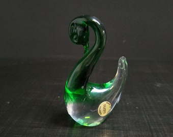 MURANO ムラノ 金彩 スワン モチーフ グリーン グラス MURANO ムラノ 金彩 スワン モチーフ グリーン グラス 美術品