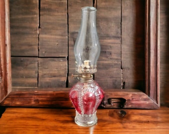 Oil Lamp Ruby Red & Clear Glass ~ Vintage 12 1/2" Made in Hong Kong Kerosene Lamp ~ Hurricane Lamp ~ VintageSouthwest
